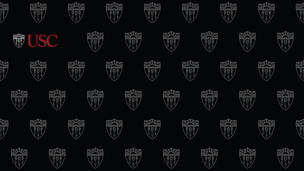 USC black pattern zoom background with cardinal monogram