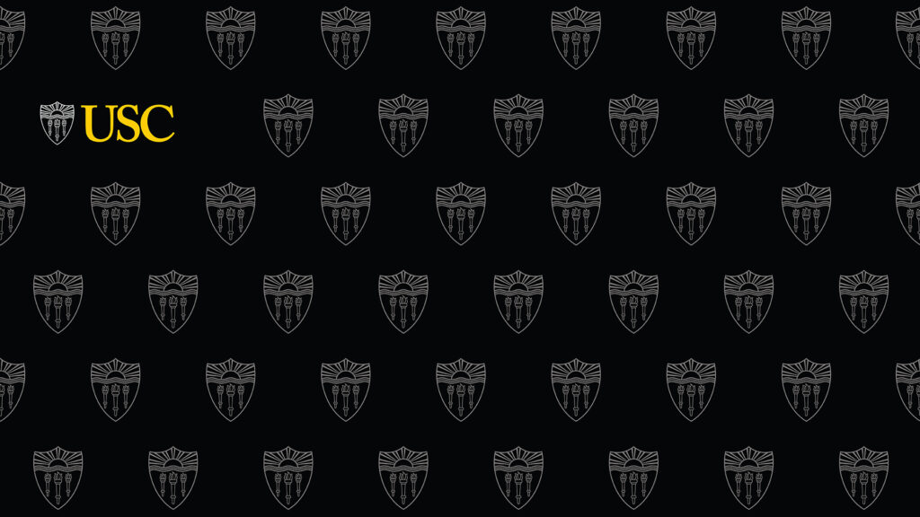 USC black pattern zoom background with gold monogram