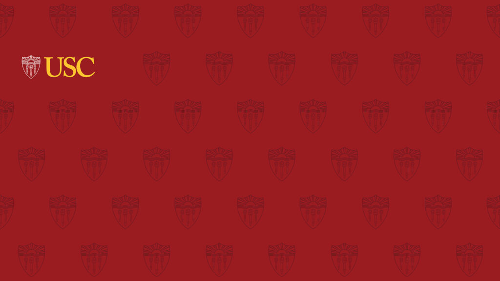 USC cardinal pattern zoom background with gold monogram