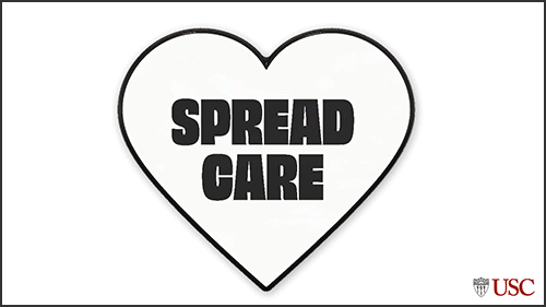 USC Spread Care Not Covid heart gif and white zoom background