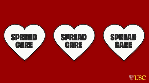 USC Spread Care Not Covid three hearts gif and cardinal zoom background