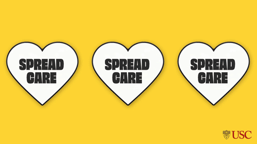 USC Spread Care Not Covid three hearts gif and gold zoom background
