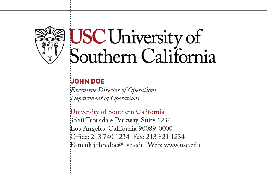 USC business card with primary logotype and shield