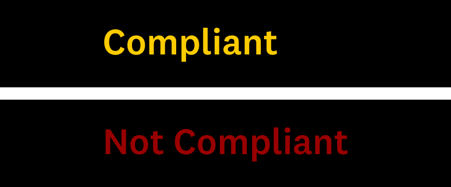Compliant and non-compliant examples: gold text on black background is compliant while cardinal text is not compliant