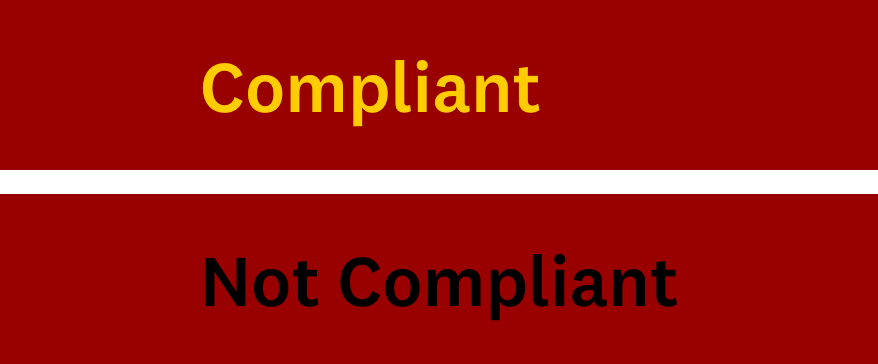 Compliant and non-compliant examples: gold text on cardinal background is compliant while black text is not compliant